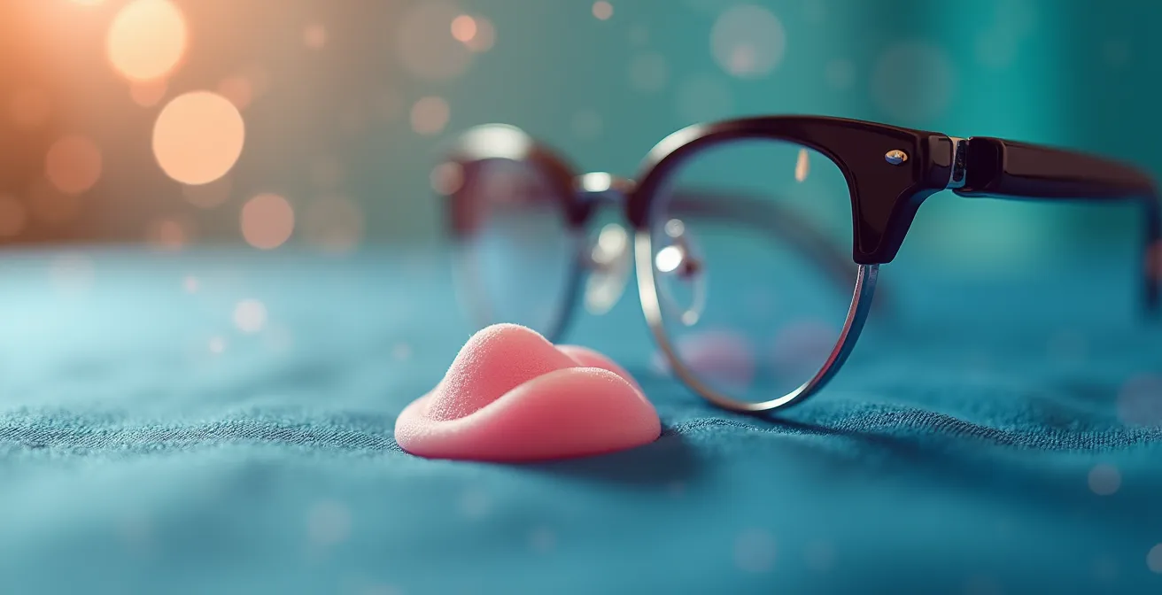 Vue macro des plaquettes nasales en silicone sur lunettes enfant