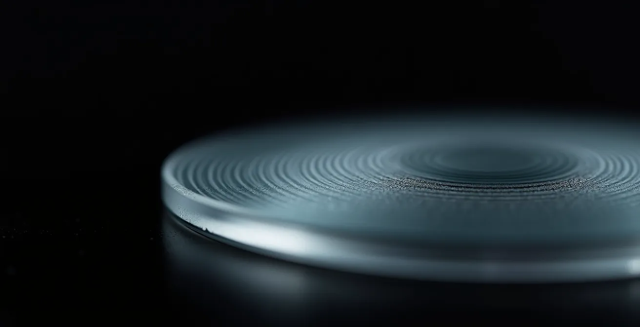 Vue macro détaillée de la surface d'une lentille de contact